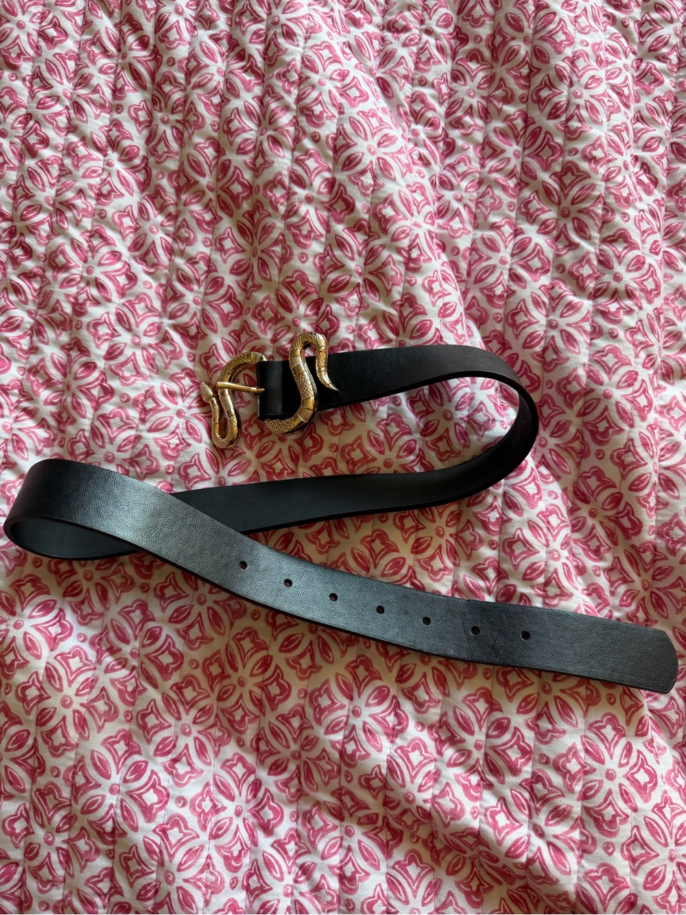 29 Inch Gold Tone Snake Black Faux Leather Belt